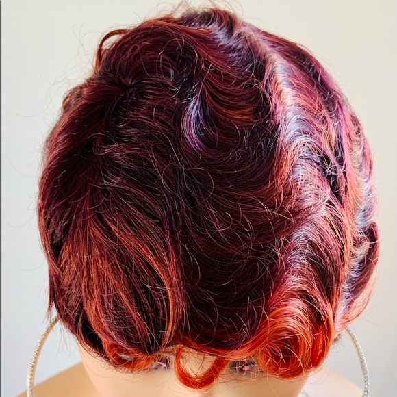 Vintage Style Auburn Black Pin Curl Synthetic Wig - Picture 3 of 5